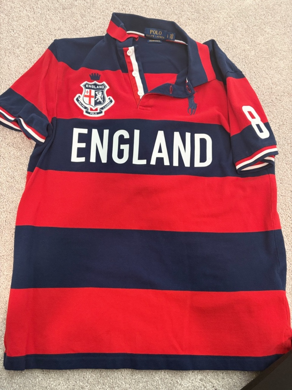 Polo by Ralph Lauren Red & Navy Striped 'England' Rugby Shirt
